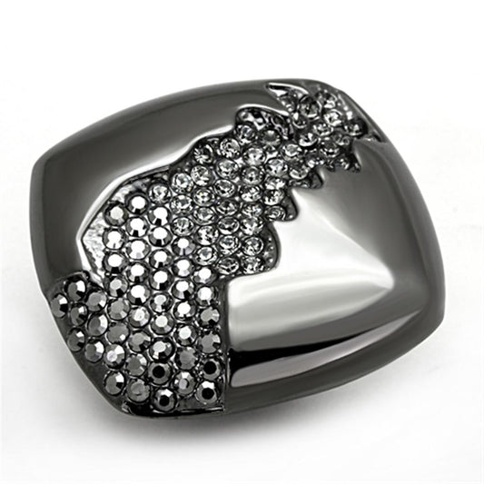 LO3174 - TIN Cobalt Black Brass Ring with Top Grade Crystal in Black Diamond-0