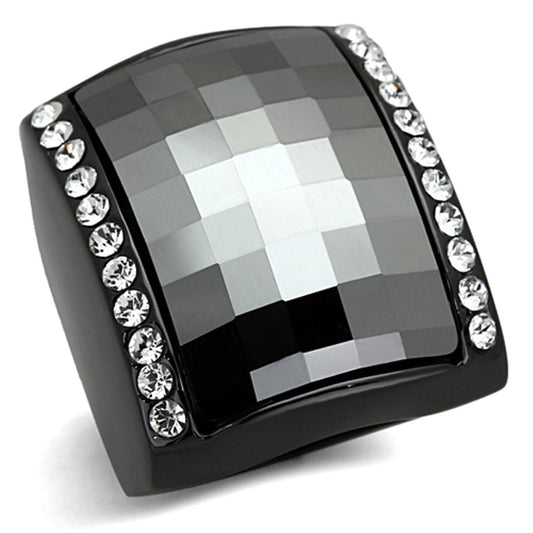LO3207 - TIN Cobalt Black Brass Ring with Top Grade Crystal in Black Diamond-0