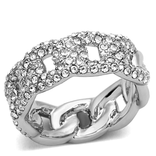 LO3210 - Rhodium Brass Ring with Top Grade Crystal in Clear-0