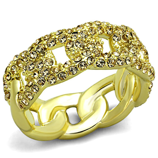 LO3215 - Gold Brass Ring with Top Grade Crystal in Light Smoked-0