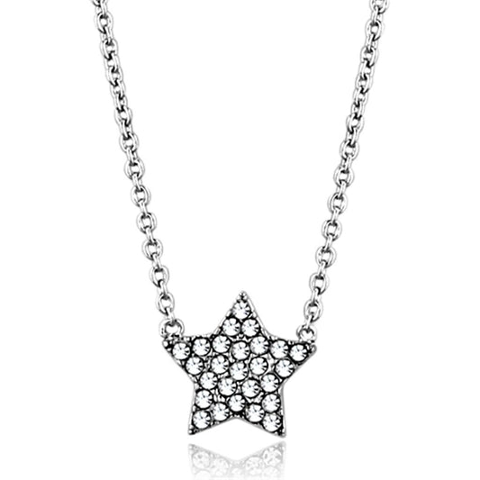 LO3225 - Rhodium Brass Necklace with Top Grade Crystal in Clear-0