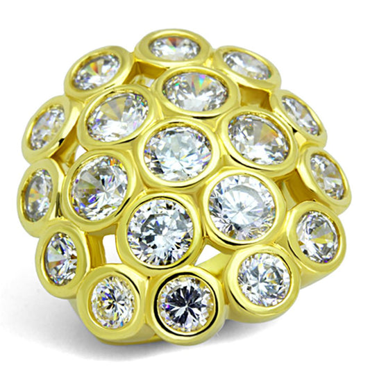 LO3250 - Gold Brass Ring with AAA Grade CZ in Clear-0