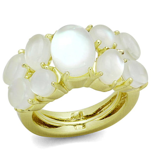 LO3254 - Gold Brass Ring with Synthetic Cat Eye in Aurora Borealis (Rainbow Effect)-0