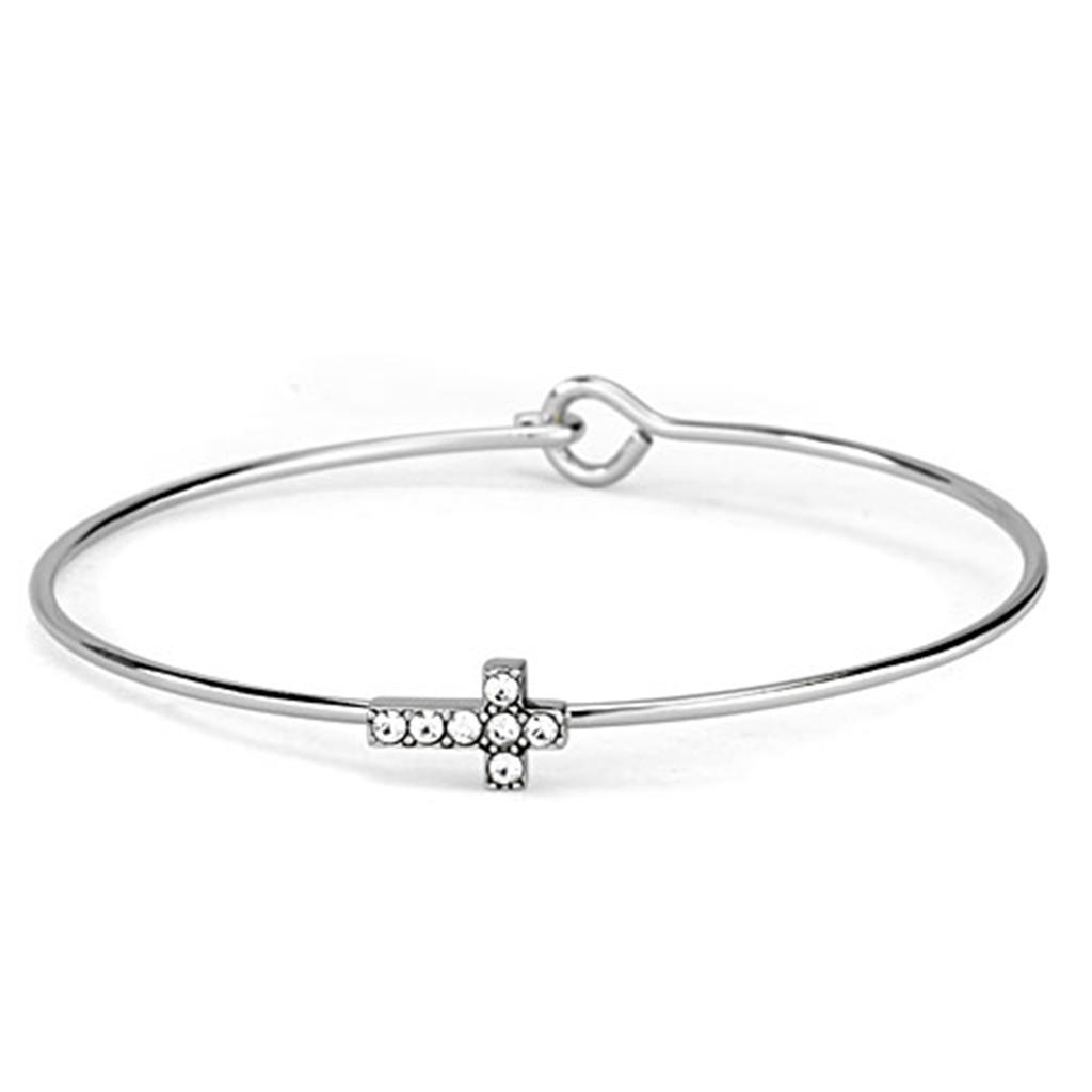 LO3266 - Rhodium Brass Bangle with Top Grade Crystal in Clear-0