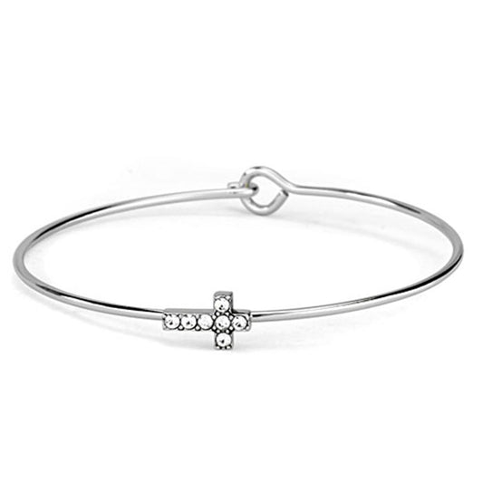 LO3266 - Rhodium Brass Bangle with Top Grade Crystal in Clear-0