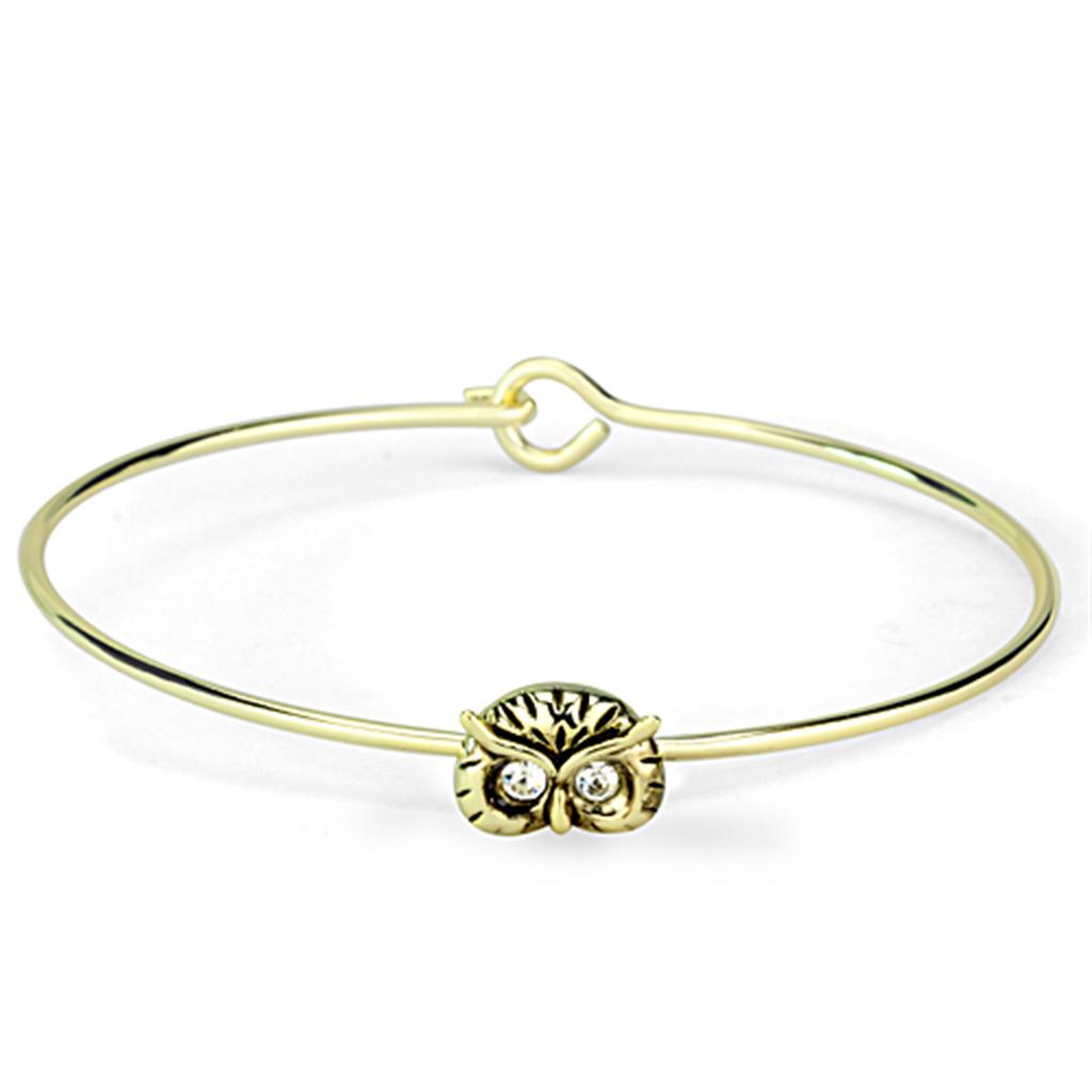 LO3275 - Gold Brass Bangle with Top Grade Crystal in Clear-0