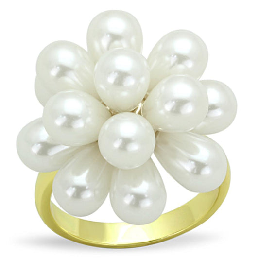 LO3286 - Gold Brass Ring with Synthetic Pearl in White-0