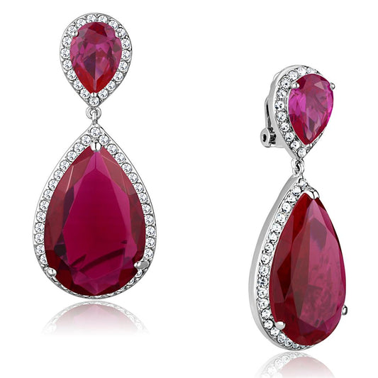 LO3296 - Rhodium Brass Earrings with AAA Grade CZ in Ruby-0