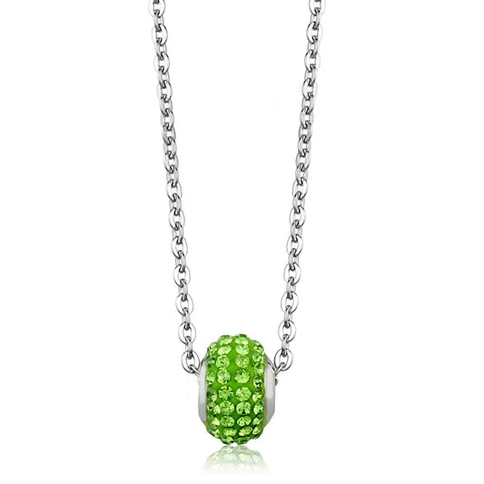 LO3330 - High polished (no plating) Stainless Steel Necklace with Top Grade Crystal in Peridot-0