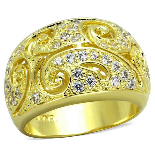 LO3342 - Gold Brass Ring with AAA Grade CZ in Clear-0