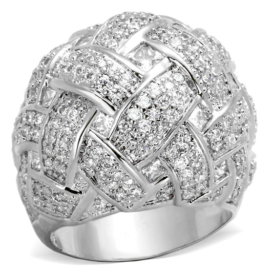 LO3352 - Rhodium Brass Ring with AAA Grade CZ in Clear-0