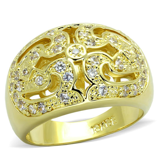 LO3361 - Gold Brass Ring with AAA Grade CZ in Clear-0