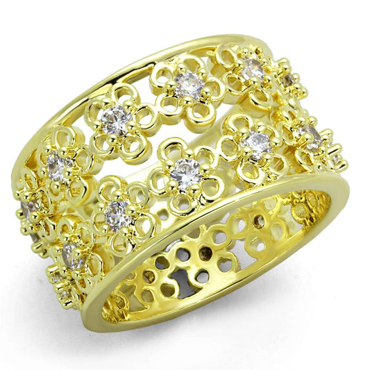 LO3363 - Gold Brass Ring with AAA Grade CZ in Clear-0