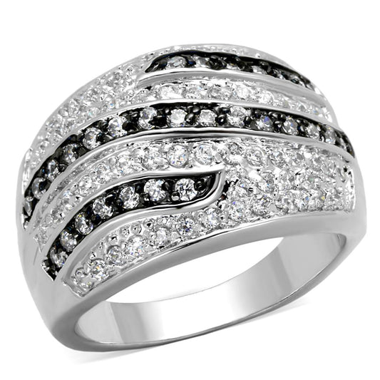 LO3400 - Rhodium + Ruthenium Brass Ring with AAA Grade CZ in Clear-0