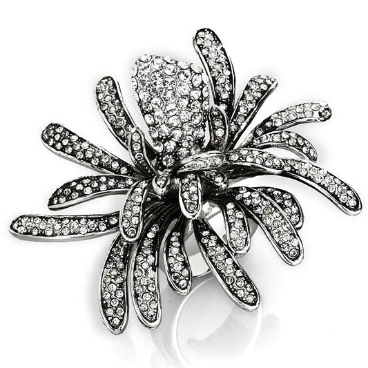 LO3444 - Rhodium Brass Ring with Top Grade Crystal in Clear-0