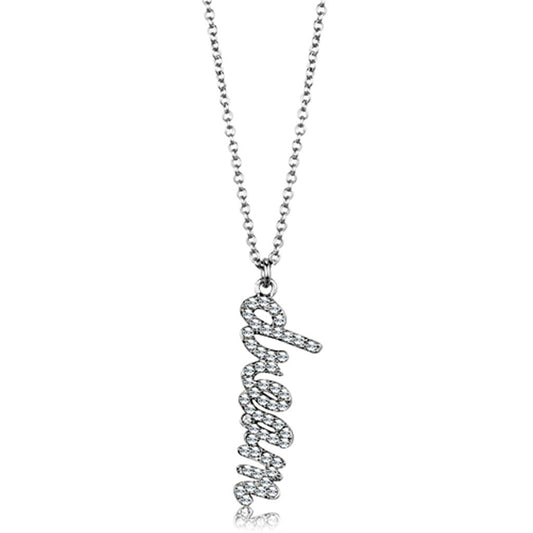 LO3489 - Rhodium Brass Chain Pendant with Top Grade Crystal in Clear-0