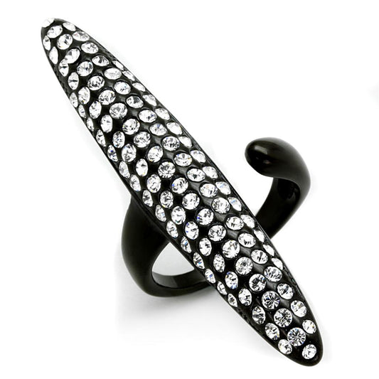 LO3510 - IP Black(Ion Plating) Stainless Steel Ring with Top Grade Crystal in Clear-0