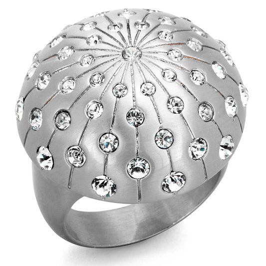 LO3515 - Rhodium+Brushed Brass Ring with Top Grade Crystal in Clear-0