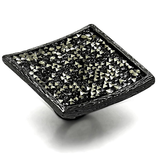 LO3589 - TIN Cobalt Black Brass Ring with Top Grade Crystal in Light Gray-0