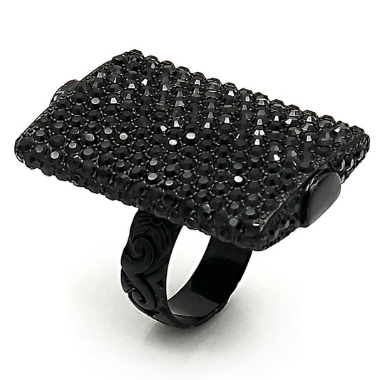 LO3590 - TIN Cobalt Black Brass Ring with Top Grade Crystal in Hematite-0