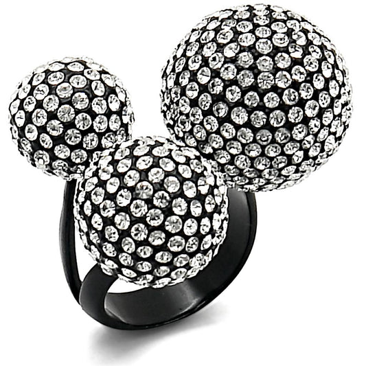 LO3591 - TIN Cobalt Black Brass Ring with Top Grade Crystal in Clear-0