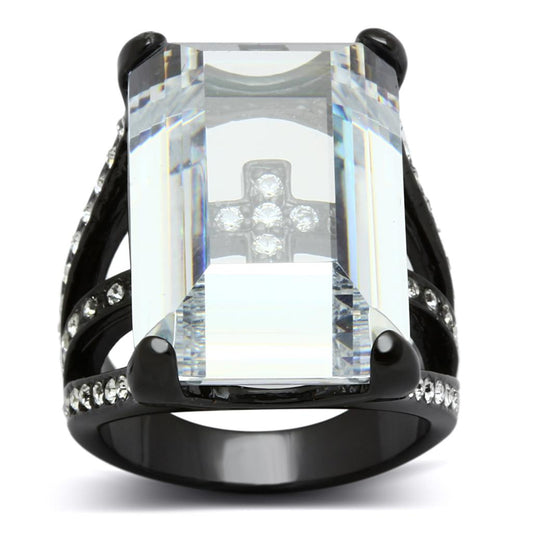 LO3593 - TIN Cobalt Black Brass Ring with AAA Grade CZ in Clear-0