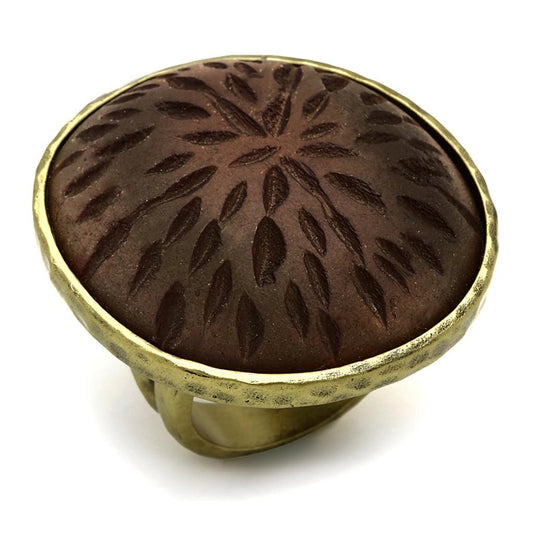 LO3602 - Antique Copper Brass Ring with Synthetic Synthetic Stone in Gray-0