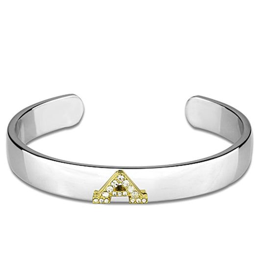 LO3611 - Reverse Two-Tone White Metal Bangle with Top Grade Crystal in Clear-0