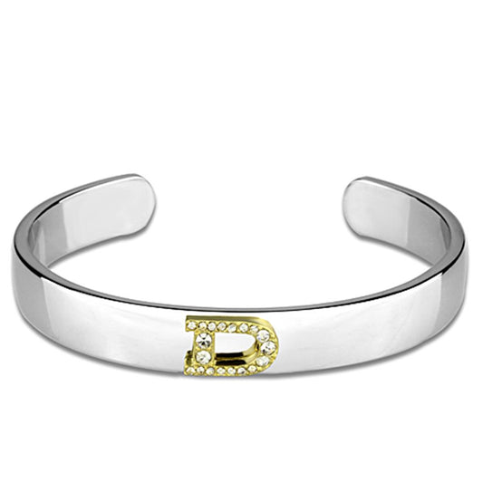 LO3614 - Reverse Two-Tone White Metal Bangle with Top Grade Crystal in Clear-0