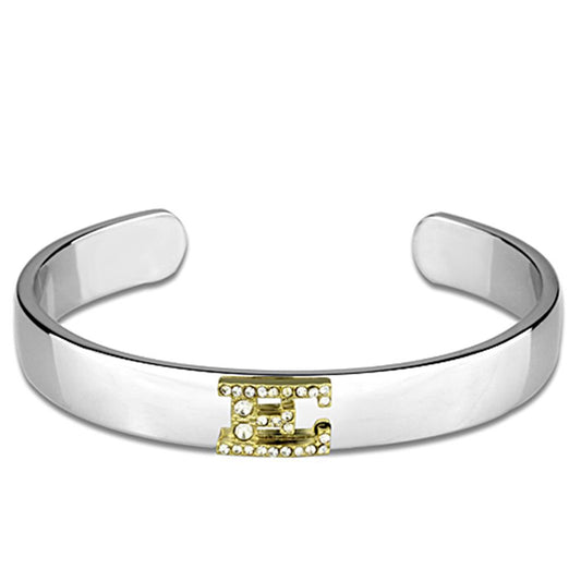 LO3615 - Reverse Two-Tone White Metal Bangle with Top Grade Crystal in Clear-0