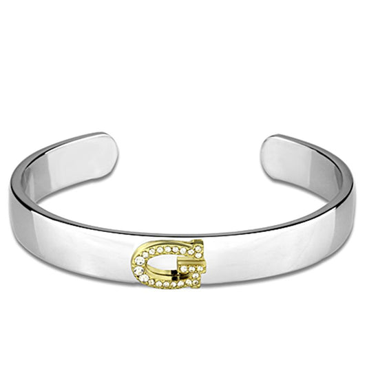 LO3617 - Reverse Two-Tone White Metal Bangle with Top Grade Crystal in Clear-0