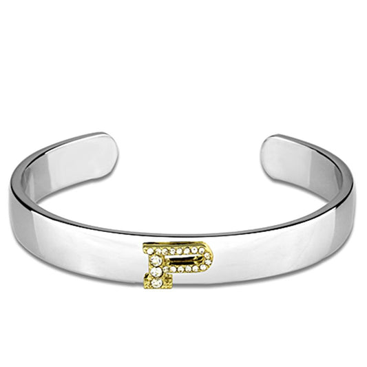 LO3626 - Reverse Two-Tone White Metal Bangle with Top Grade Crystal in Clear-0