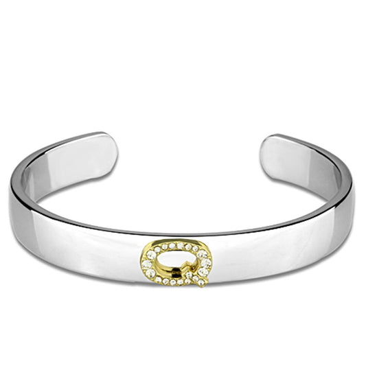 LO3627 - Reverse Two-Tone White Metal Bangle with Top Grade Crystal in Clear-0