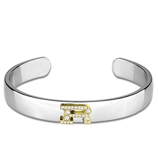 LO3628 - Reverse Two-Tone White Metal Bangle with Top Grade Crystal in Clear-0