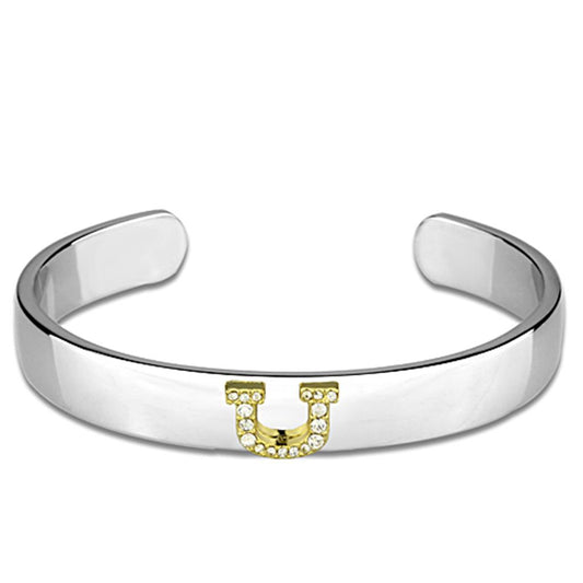 LO3631 - Reverse Two-Tone White Metal Bangle with Top Grade Crystal in Clear-0