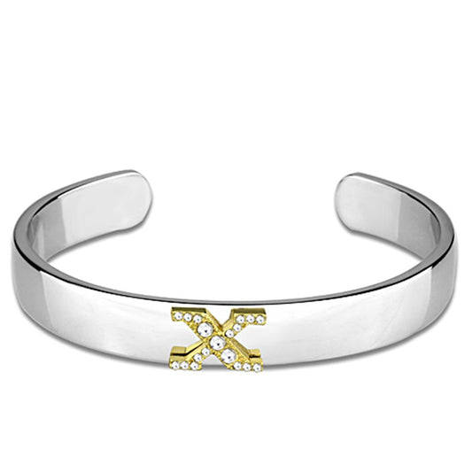 LO3634 - Reverse Two-Tone White Metal Bangle with Top Grade Crystal in Clear-0