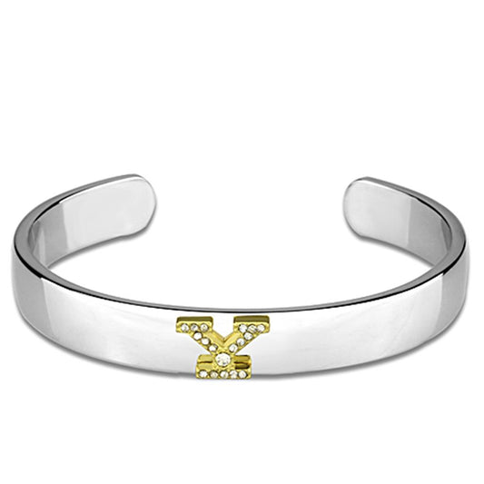 LO3635 - Reverse Two-Tone White Metal Bangle with Top Grade Crystal in Clear-0