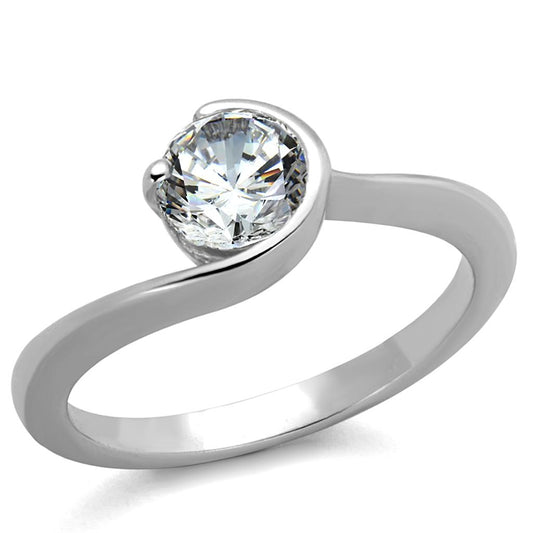 LO3639 - Rhodium Brass Ring with AAA Grade CZ in Clear-0
