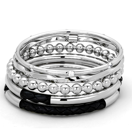 LO3640 - High polished (no plating) Stainless Steel Bangle with AAA Grade CZ in Clear-0