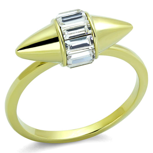 LO3657 - Gold Brass Ring with Top Grade Crystal in Clear-0