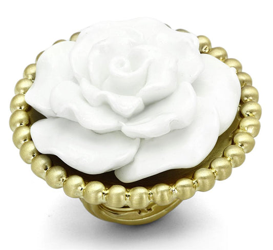 LO3660 - Gold & Brush Brass Ring with Synthetic Synthetic Stone in White-0