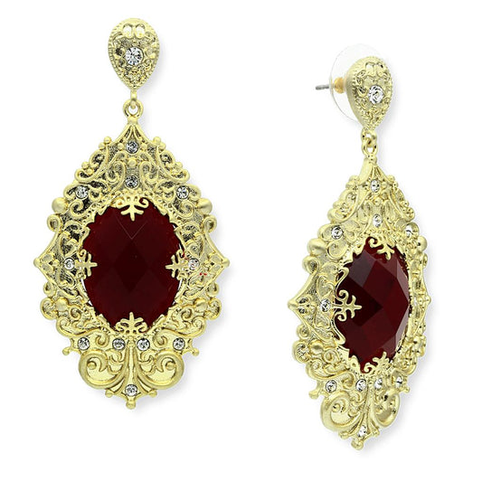 LO3673 - Gold & Brush Brass Earrings with Synthetic Synthetic Glass in Siam-0