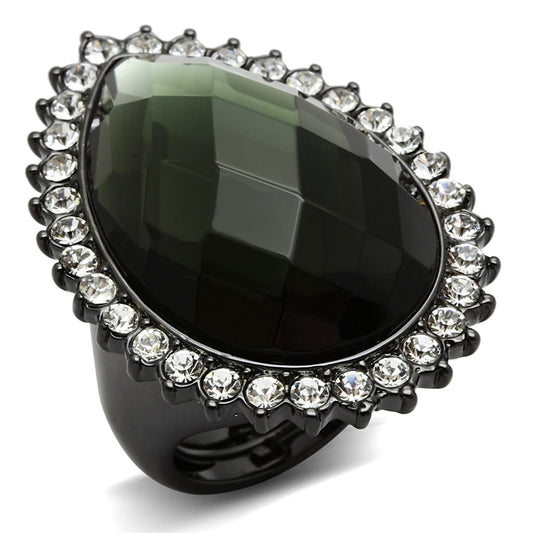 LO3688 - Ruthenium Brass Ring with Synthetic Synthetic Glass in Black Diamond-0