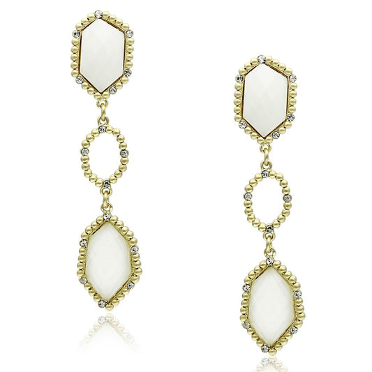 LO3692 - Gold & Brush Brass Earrings with Synthetic Synthetic Stone in Clear-0