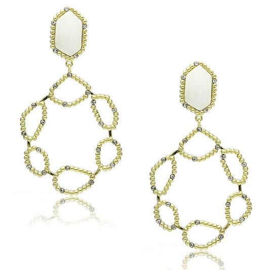 LO3693 - Gold & Brush Brass Earrings with Synthetic Synthetic Stone in White-0