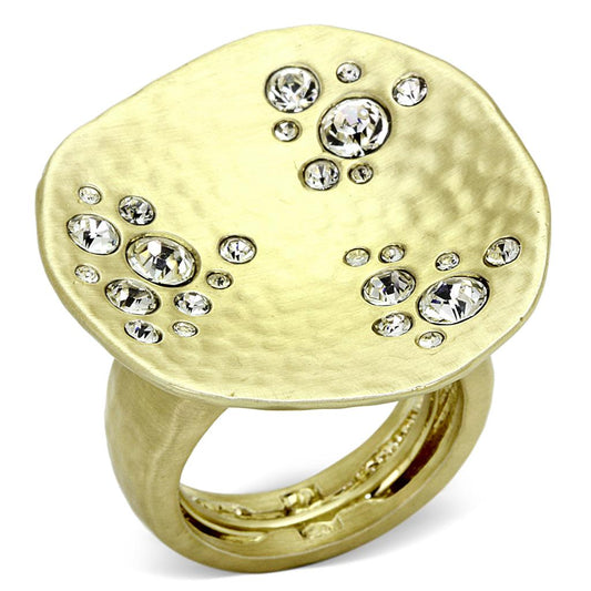 LO3694 - Gold & Brush Brass Ring with Top Grade Crystal in Clear-0