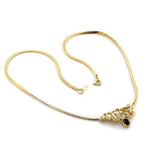 LO369 - Gold Brass Necklace with Top Grade Crystal in Black Diamond-0