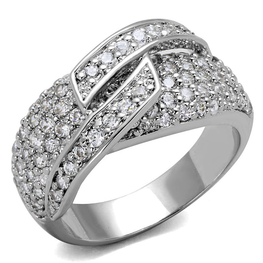 LO3741 - Rhodium Brass Ring with AAA Grade CZ in Clear-0