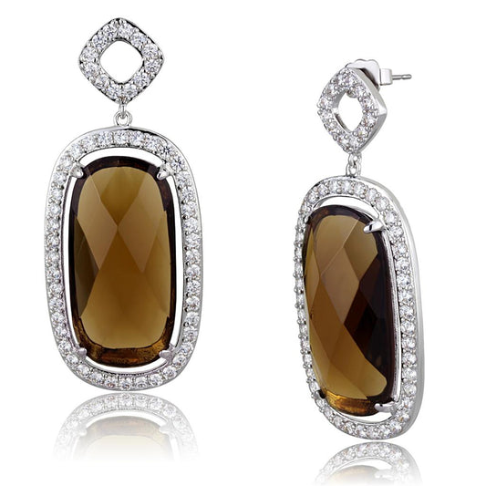 LO3753 - Rhodium Brass Earrings with Synthetic Synthetic Glass in Brown-0