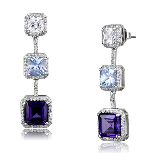 LO3754 - Rhodium Brass Earrings with AAA Grade CZ in Amethyst-0